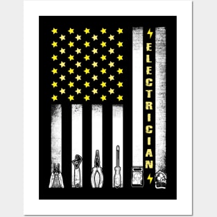 Patriotic Electrician American Flag Posters and Art